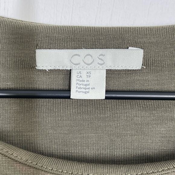 COS Sheath Dress Women's Size XS Green Ruffle Trim Crew Neck Casual Dress - Picture 6 of 8